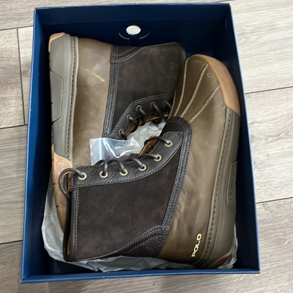 Polo Ralph Lauren Declan Winter Rain Duck boots black mens tumbled wax leather - Picture 7 of 10